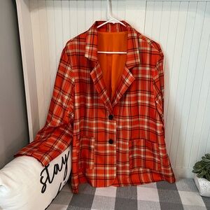 SHEIN Vibrant Orange Checkered Blazer